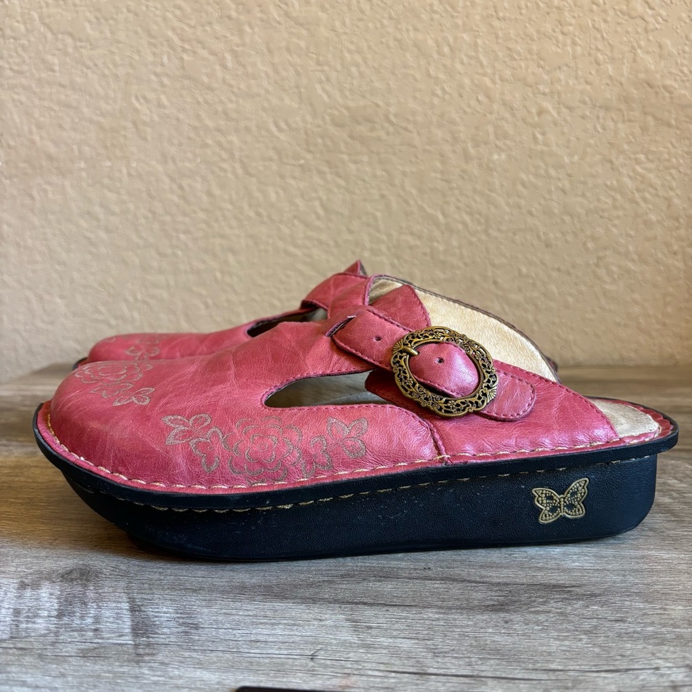 Alegria Pink Clogs Slides Floral Buckle Women’s Size 7 - Picture 2 of 12